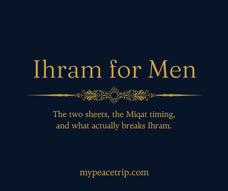 Ihram for men guide covering the izar, the rida and Miqat timing