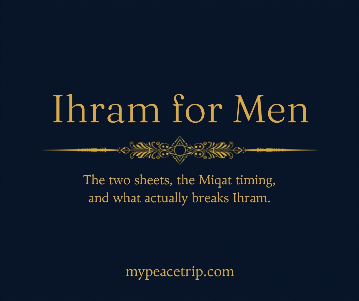 Ihram for men guide covering the izar, the rida and Miqat timing