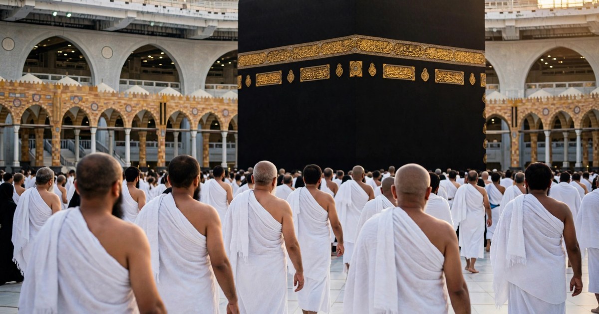 Pilgrims performing Tawaf around the Kaaba at Masjid al-Haram in Makkah